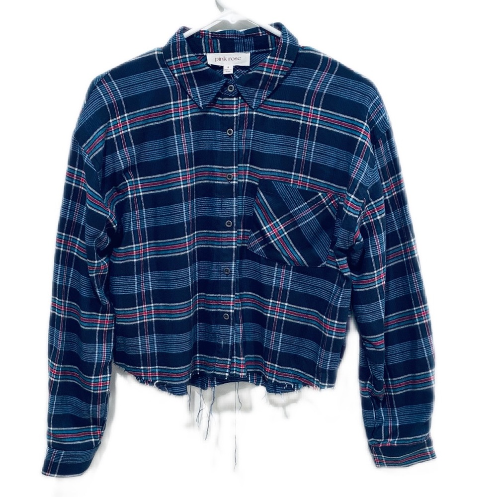 NWT! PINK ROSE CROPPED FLANNEL SHIRT